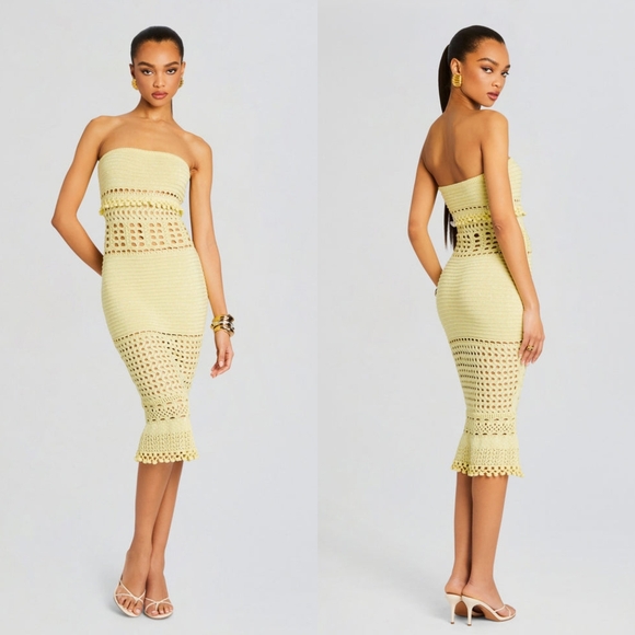 Retrofete Caroline Knit Crochet Dress Yellow